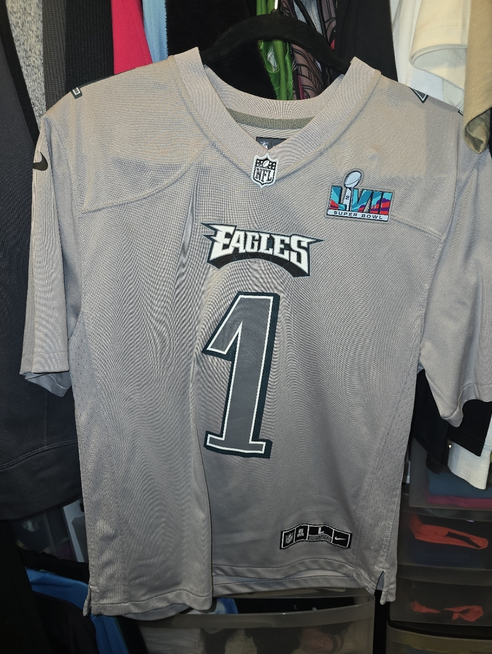 NFL Philadelphia Eagles Grey #1 Jersey with Super Bowl LIV Patch